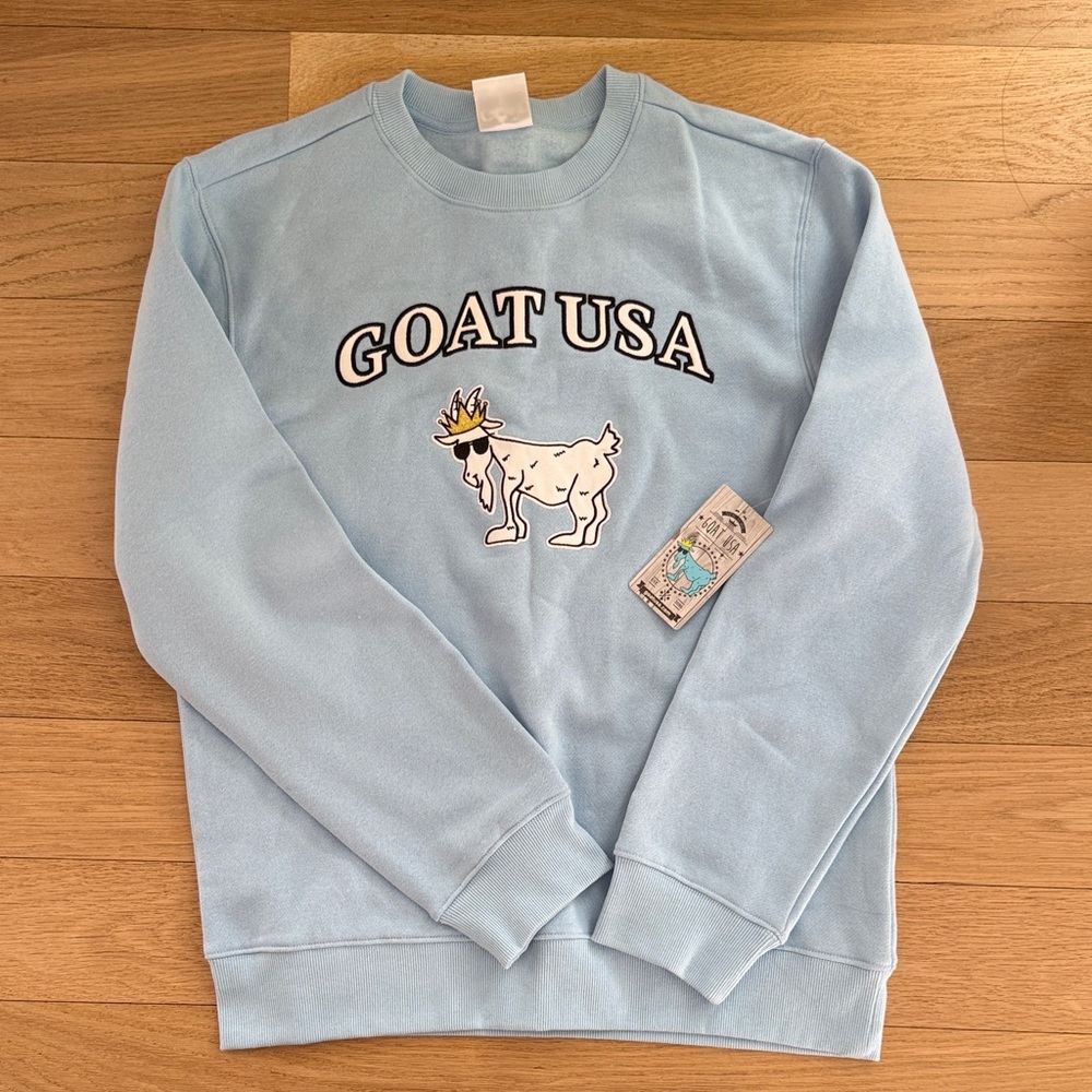 GOAT USA BRAND NEW Light Blue Men's Sweatshirt Sz Sm - Picture 1 of 13